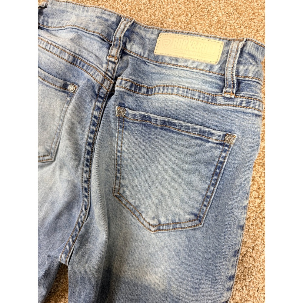 Y2K Rock & Roll Denim Womens High Rise Bell Bottom Jeans Medium Wash 26 34 Flare